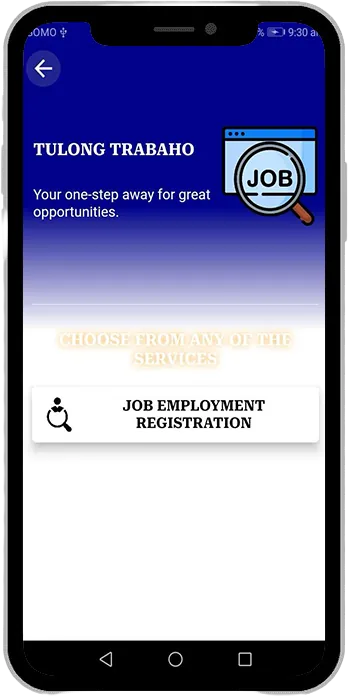 Tulong Trabaho screen with job employment registration